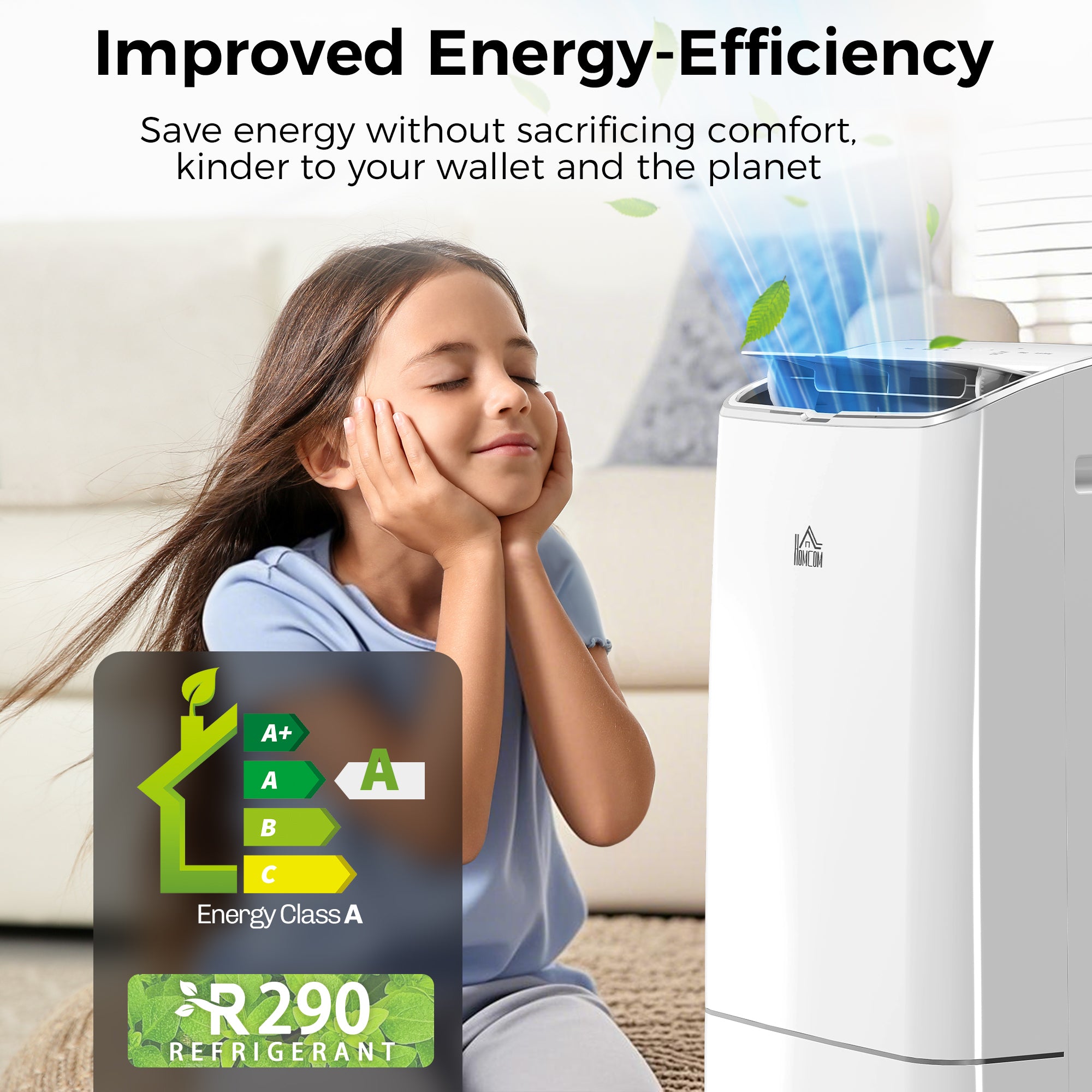 HOMCOM 14000 BTU Mobile Air Conditioner, 35m², Smart Home WiFi, with Dehumidifier, Fan, 24H Timer, Window Kit, White